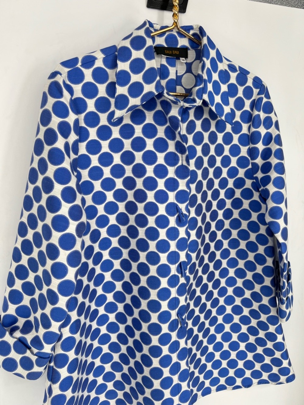 Bala Bala Jacket‎ Coat Lightweight Festive Polka Dot Blue Swing Jacket Toggle - Picture 4 of 13